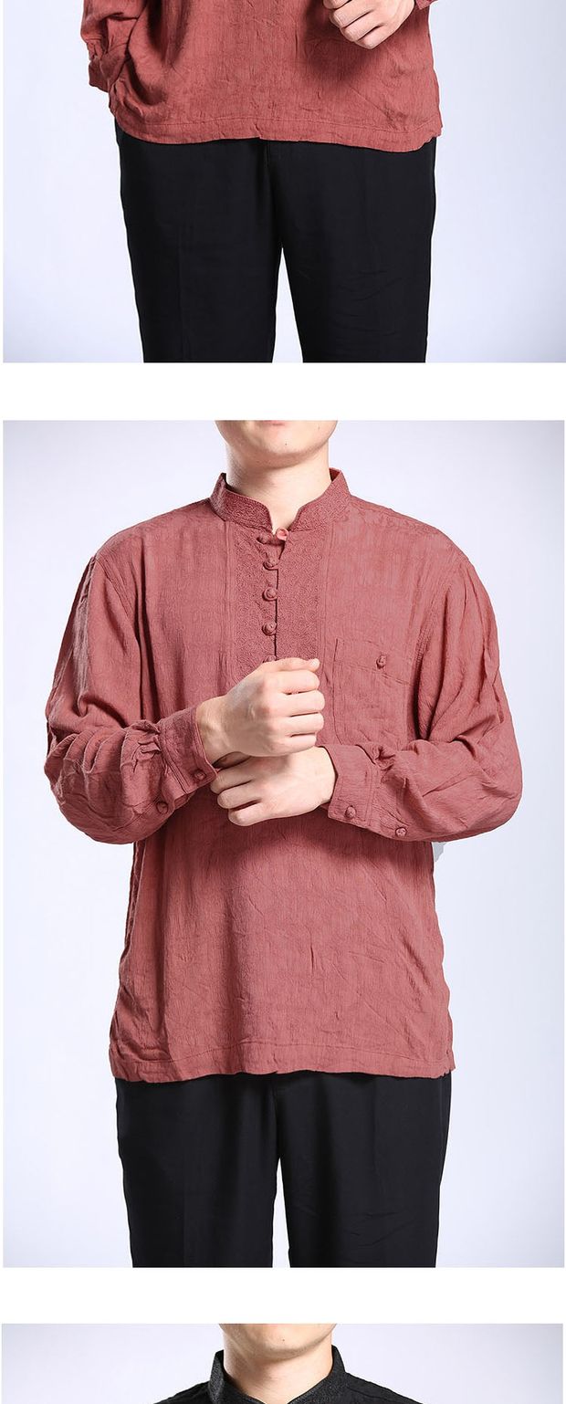 Bộ đồ nam Tang mùa thu phong cách mới Baifulong cotton và linen Áo sơ mi Trung Quốc trang phục dân tộc nam bộ dân tộc đẹp