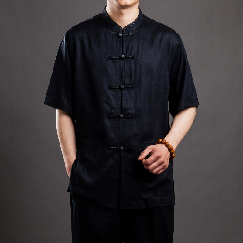High-end men's Tang suit short sleeve jacket national clothing middle-aged dad dress large size Chinese style Chinese summer dress