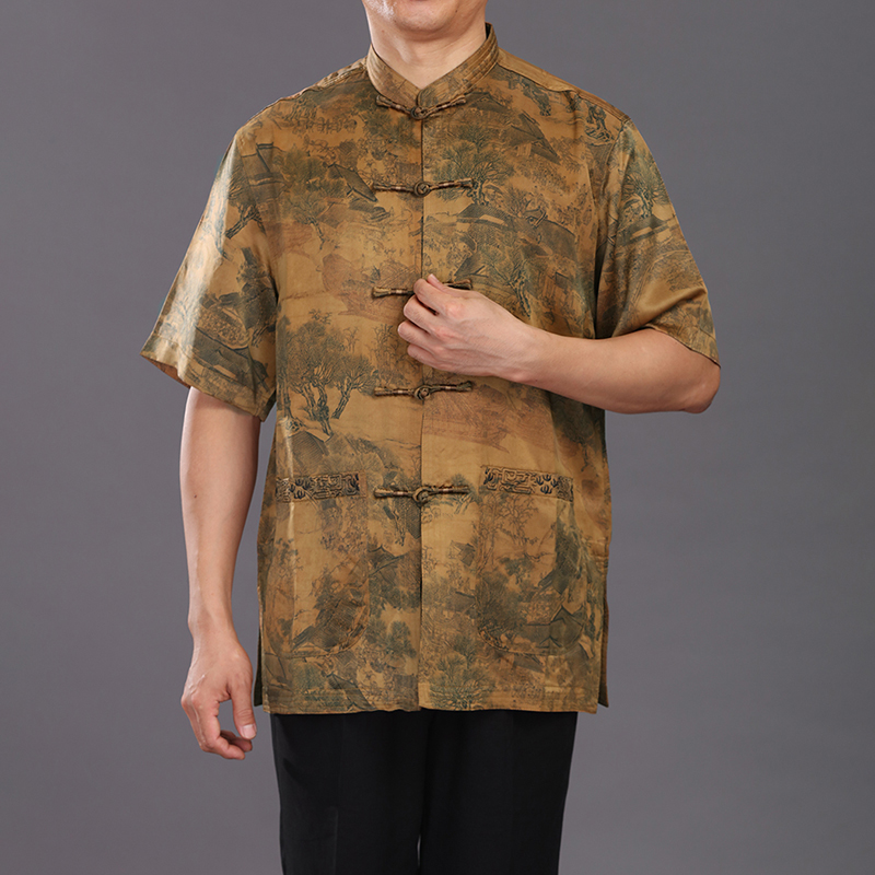 Beijing Baifulong High-end Xiangyun Yarn Men's Tang Suit Summer Suit Mulberry Silk Ethnic Style Chinese Style Buckle Men's Top - Taobao