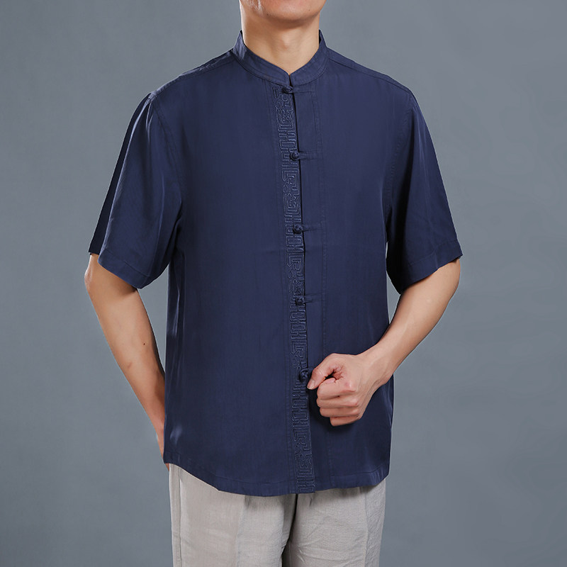 Chinese style men's Tang short sleeve jacket new national style embroidery Chinese summer clothing young and middle-aged Tang jacket