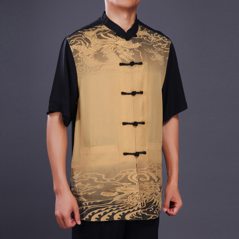 Bafolong fashion ethnic style men's Tang and summer dress new middle - silk Chinese short - sleeved tops
