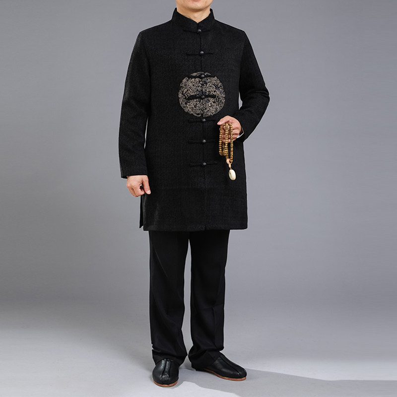 Baifulong autumn and winter Chinese style Chinese style embroidered windbreaker jacket young and middle-aged fashion national style men's long section