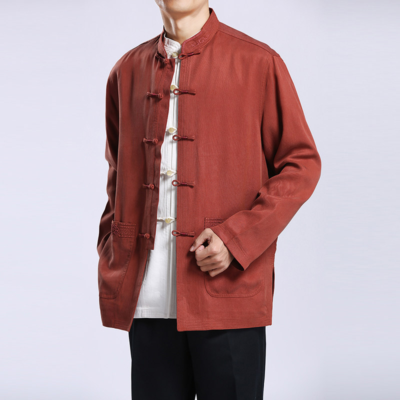 Men Tang Dress Autumn Clothing New Coat Red Upscale Long Sleeve Casual Dad Midstyle Clothing Birthday Wedding Dress 