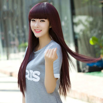 Whole Top Wig Woman Long Hair Straight Haired Liu Hai Invisible Wine Red Long Fake Hair Natural Realistic Fashion Hair Cover