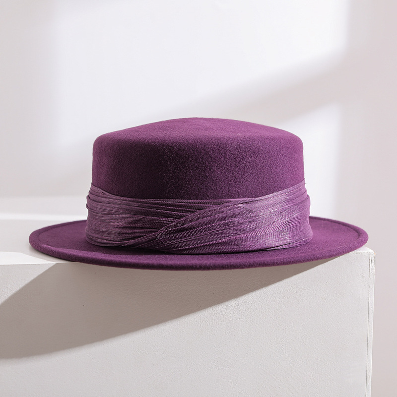 Counter-Quality! Purple Fedora, Australian 100% Pure Wool Hat, Autumn and Winter Flat-Top Woolen Hat, Silk Linen Felt Hat
