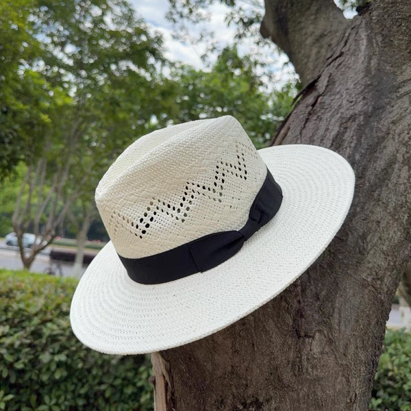 Real Shot! Summer Imported Japanese Three-Point Straw Hat, Hollow Panama Hat, Jazz Hat, Vintage Sunshade Cowboy Hat