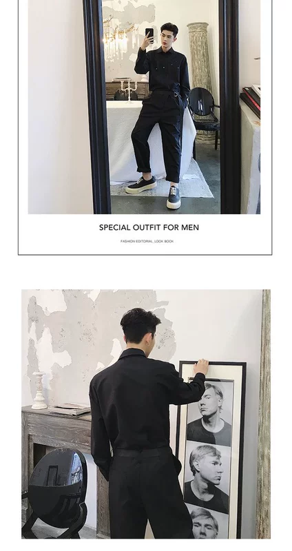 Bộ đồ dài tay jumpsuit công cụ phong cách nam thương hiệu thủy triều Nhật Bản đầu mùa thu mới thả lỏng thẳng một mảnh phù hợp với bộ đồ retro