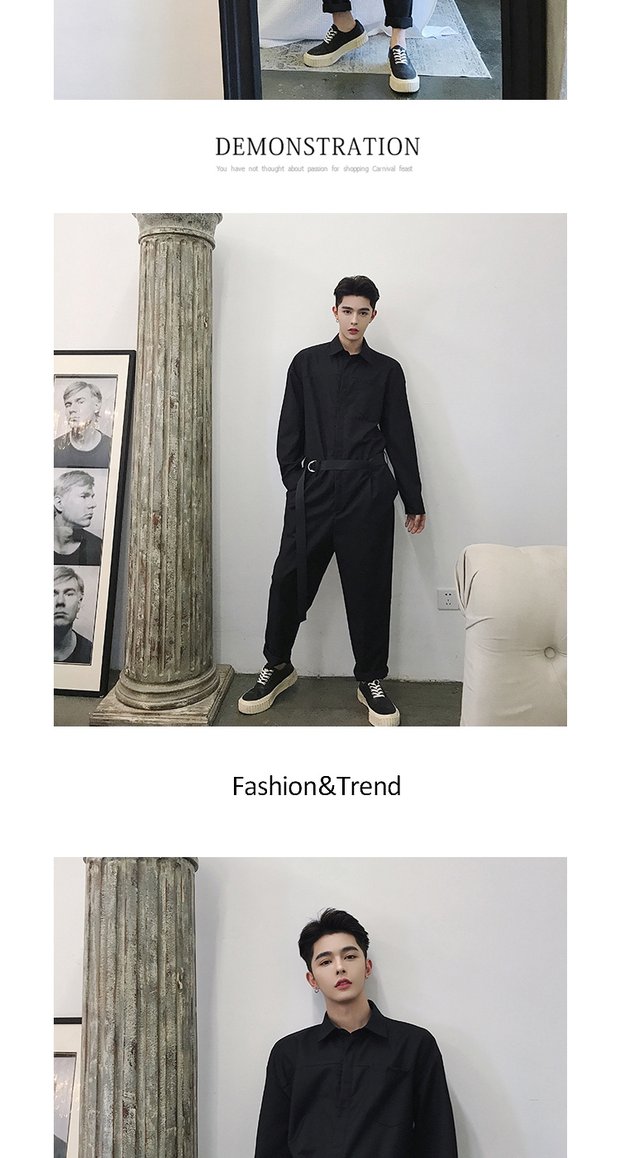 Bộ đồ dài tay jumpsuit công cụ phong cách nam thương hiệu thủy triều Nhật Bản đầu mùa thu mới thả lỏng thẳng một mảnh phù hợp với bộ đồ retro quần jogger nam
