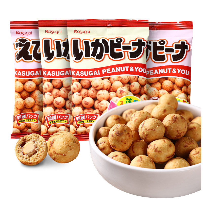 Japan imported Kasugai shrimp flavor squid flavor crispy oily fish skin peanut kernel casual snack snacks 5 packs