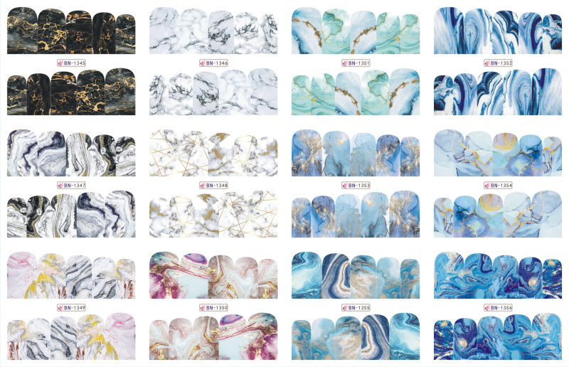 28 Free Shipping Bn1356 Nail Art Water Transfer Stickers Full Nail Polish Cherry Blossom Marble Pattern Easter Geometric