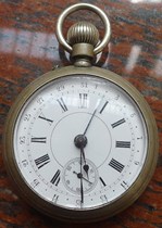 Swiss Day Jumping Nickel Shell Open Pocket Watch 3748