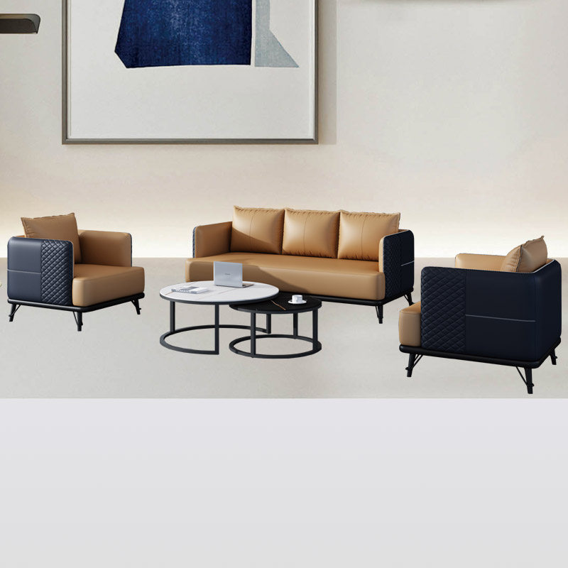 Light luxury and simple modern black leather office sofa business reception to negotiate rock round tea combination