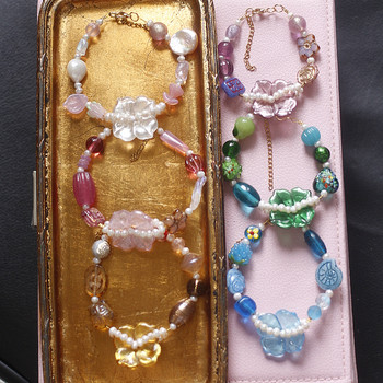 Pink old glass new chinese style four-leaf clover bracelet