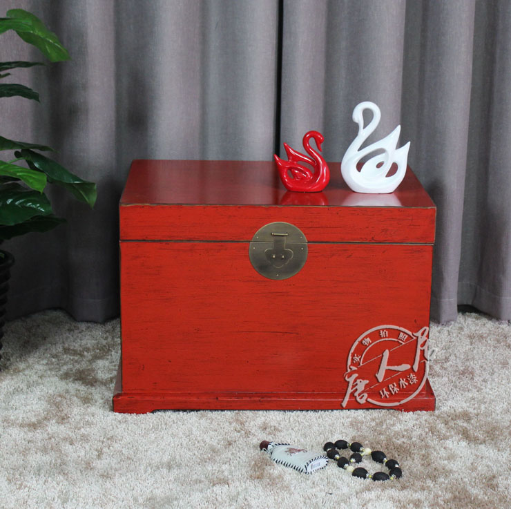 [Tang Renju] Đồ nội thất retro Trung Quốc mới màu đỏ cũ hộp khóa hộp lưu trữ bàn cà phê có thể được tùy chỉnh - Cái hộp hộp gỗ