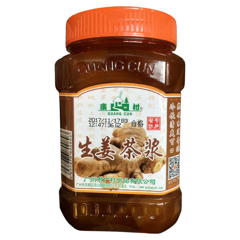 Guangcun Honey Ginger Tea Sauce 1000g Korean Flavor Containing Fruit Pulp Tea Sauce Winter Hot Drink Milk Tea Shop