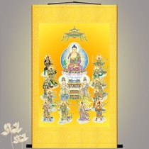 Pharmacist Liuli Guang Tathagata Buddha painting Oriental three holy Pharmacist Buddha Twelve medicine fork gods will be Bodhisattva scroll hanging painting