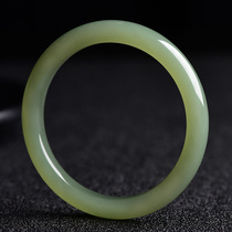 Natural jade Xinjiang ice bottom green and white jade Qingshui fine round strip Hetian jade bracelet female girl jade bracelet