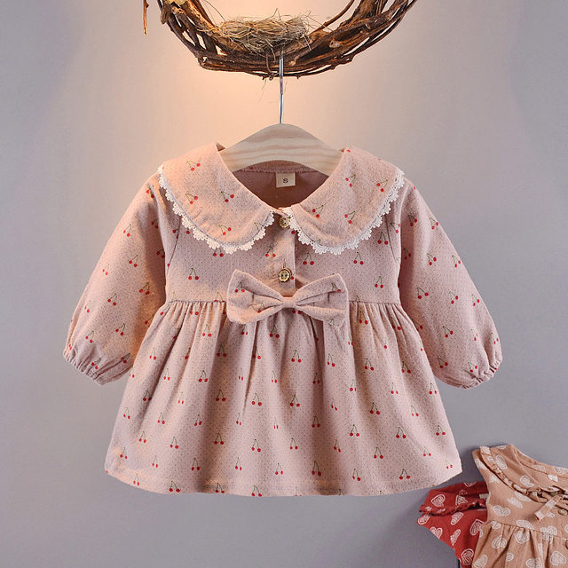 2022 spring baby girl cotton baby long-sleeved dress 0-1-2 years old girl doll collar princess dress Korean version