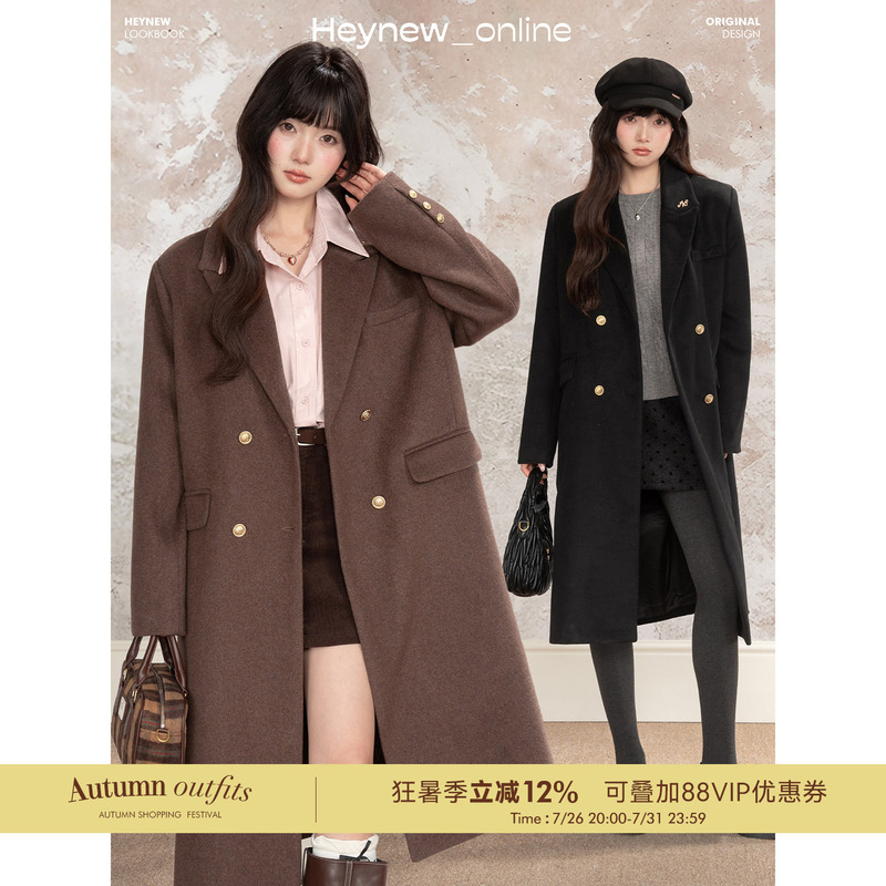 【Sheep Wool】Loveheynew Woolen Coat, Black Mid-Length Style, College Girl Winter Thickened Woolen Jacket 【Sheep Wool】Loveheynew Woolen Coat, Black Mid-Length Style, College Girl Winter Thickened Woolen Jacket