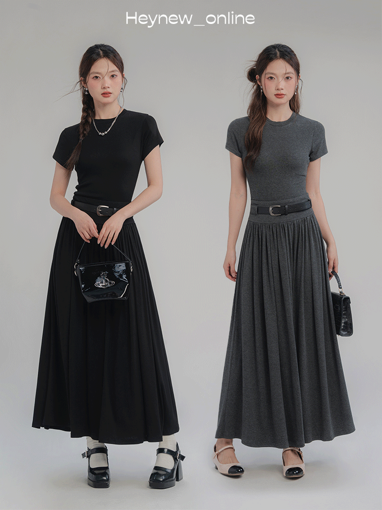 Стильные костюмы loveheynew气质简约时尚套装女春夏新款修身显瘦短t半身裙两件套