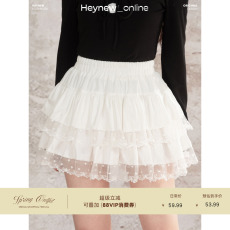Юбка loveheynew白色甜美蝴蝶结蕾丝边蓬蓬蛋糕裙女春秋显瘦a字半身裙
