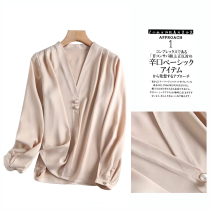 2022 Spring Foreign Trade Export France Single Cut Mark YU Single Tail Goods Silk Satin Face Loose Long Sleeve Shirt Lady Shirt