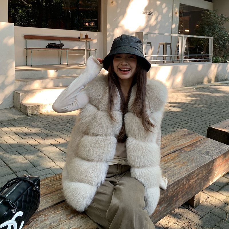 Chen Nanxi Confession Balloon Imported Fox Fur Whole Skin Fur Vest Mid-Length Fur Coat for Women