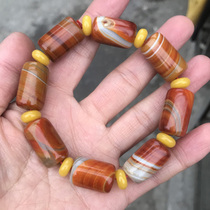 Natural Warring States Red Bamboo Festival bracelet Upper Valley State Red Manau Hand strings Manau bracelet for men and women Barrel Beads