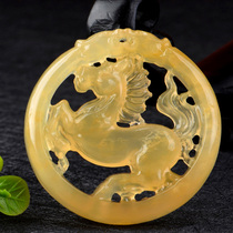 Yunnan natural yellow dragon jade zodiac horse pendant for men and women Huanglong jade will make money immediately pendant Pegasus jade brand