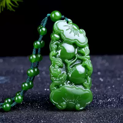 Xinjiang Hetian Jade Jasper Fu Shou Ruyi Carving Pendant Pieces Spinach Green Ruyi Pendant Men and Women Jade Necklace