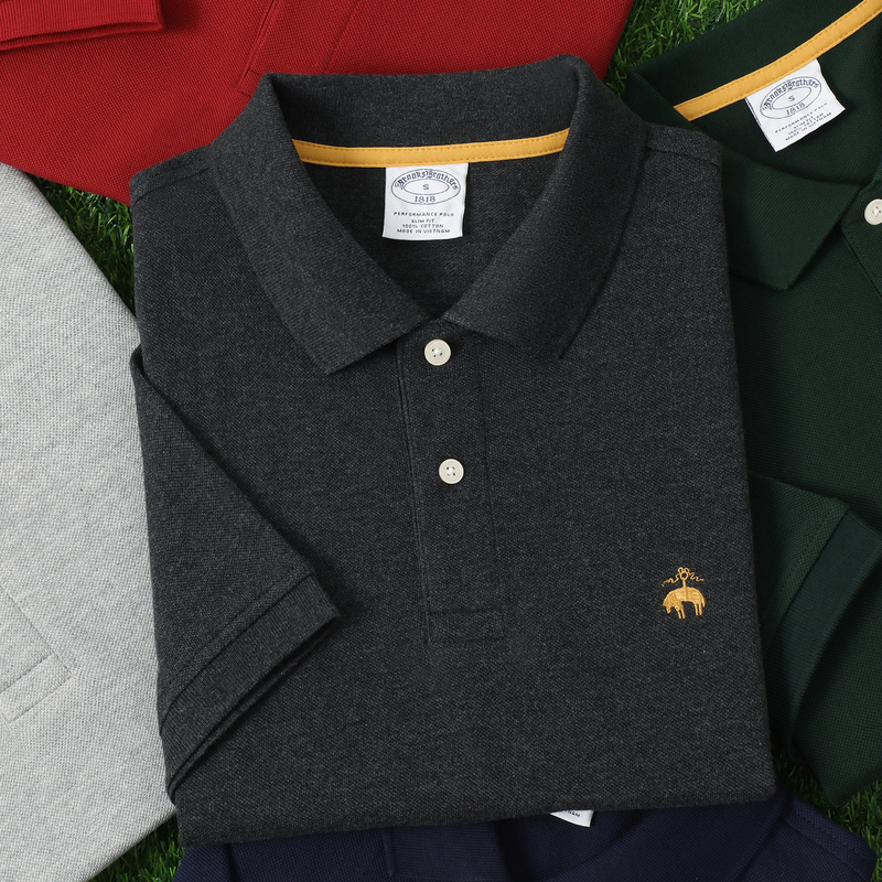 Ole Brooks Brothers Men's Pure Cotton Casual T-Shirt Summer Polo Shirt with Collar Half-Sleeve