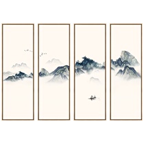 Landscape painting New Chinese living room decoration painting Quad combination sofa background wall hanging painting Study tea room Ink mural