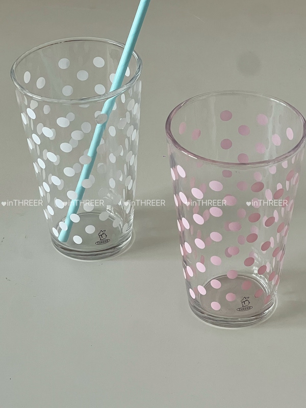 Inthreer Original Design Summer New Product Polka Dot Blue and White Pink Glass Cup Coffee Cup Juice Cup Cold Drink Cup