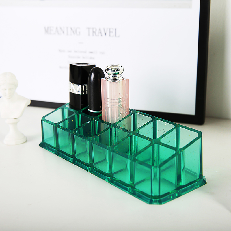 Light luxury ins wind retro dark green lipstick rack crystal epoxy lipstick storage box finished nine grid