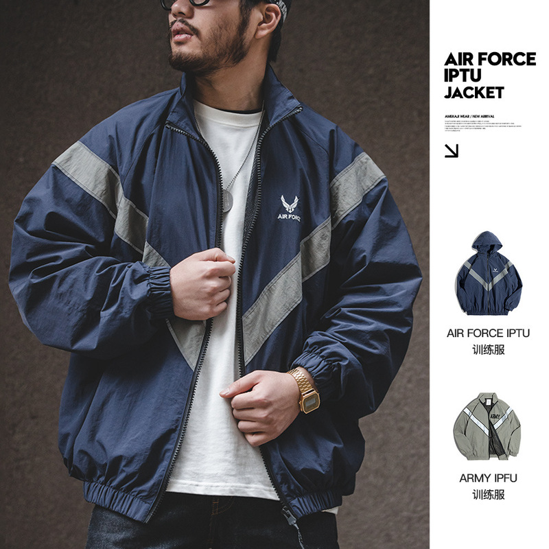 Madden Workwear Army Reflective Hooded Bomber Jacket Ipfu School Uniform Style Quick-Drying Jacket Loose Training Clothes