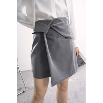 LAN VIVIER personality design knotted high waist A skirt temperament gray black light commute