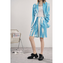 LAN VIVIER fresh sky blue dizzy loose suit wide leg high waist 5 points middle pants Spring commuter set