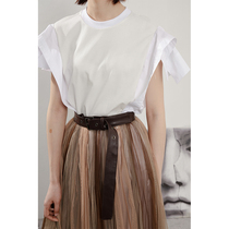 LAN VIVIER Chinese design Joker fashion shoulder splicing small flying sleeve T-shirt female black and white color