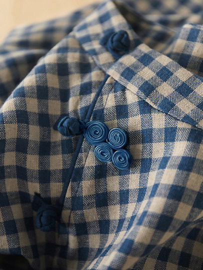 Jianman retro blue, versatile new Chinese style, oblique placket plate button style, linen cotton top and small shirt for women