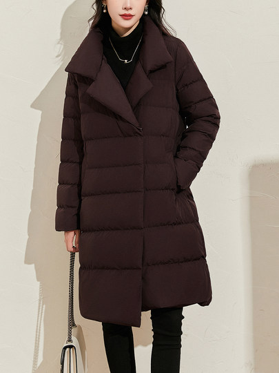 Jian Man Hug's Temperature Real 90 White Goose Down Stowable Lapel Mid-Length Bread Down Jacket for Women