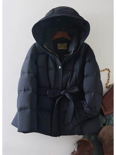 Jianman genuine 90 white goose down literary retro hooded lace-up waist short down jacket thickened bread jacket for women winter