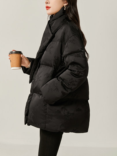 Jianman, dark fragrance floating, new Chinese jacquard, real 90 white goose down, loose scarf, Chinese style down jacket for women