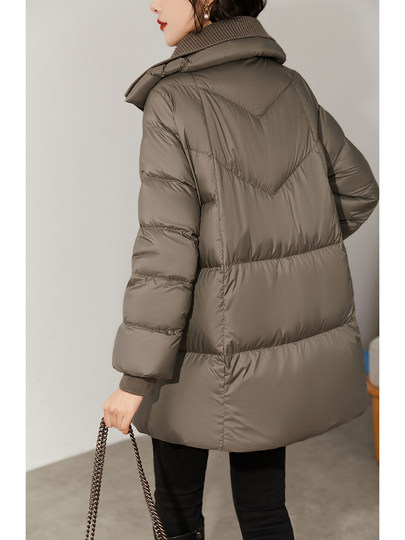 Jianmanzhen 90 white goose down slightly wide A-line down jacket loose double-layer collar winter new one-hand length warm jacket