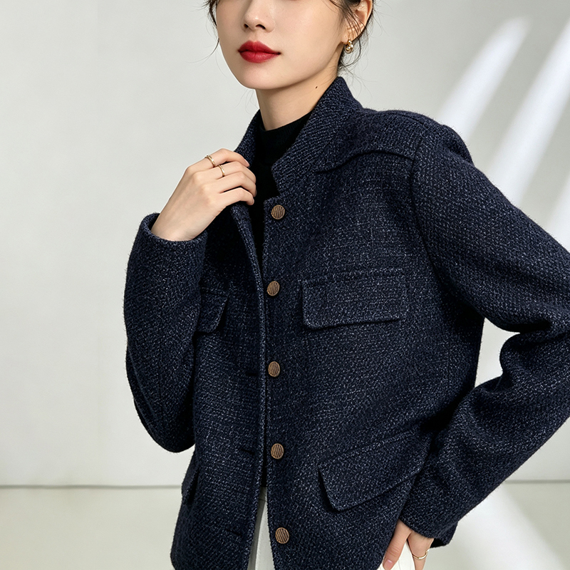 Jianman [Vintage Old Money] Retro Hong Kong Style Wool Chanel-Style Jacket Variegated Woven Tweed Workwear Coat