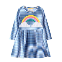 Girls cotton long sleeve rainbow dress striped temperament one-piece dress baby spring and autumn bottom skirt wear skirt