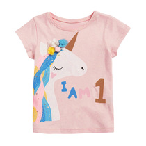 2022 Summer New Girl Short Sleeve T-Shirt Cute Unicorn Costumes Young Children Casual Cartoon 2 3 4