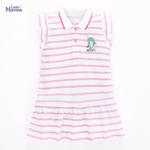 Girls Summer Polo Small-collar Strip Dolphin Little Baby Dress 1-8 Years Old Cotton Casual Dress 5