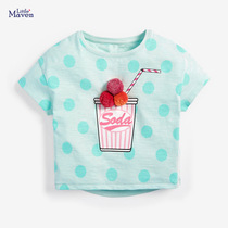 Children T-shirt girl pure cotton wave ice cream sticker summer new half-sleeved tops baby leisure blouse