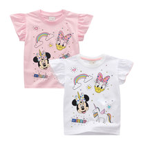 Childrens pure cotton short sleeve T-shirt gas small shoulder cartoon cute baby half sleeved summer girl white children