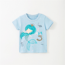 Girl mermaid short sleeve T-shirt pure cotton half sleeved baby cartoon tops kid summer dress cute kid jacket
